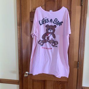 Sleep Tee Shirt Vintage Life's A Bear Michigan Pink One Size